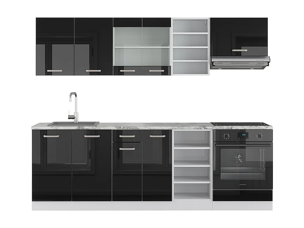 Cucina componibile nero lucido/bianco 240x46x81.6 r-line