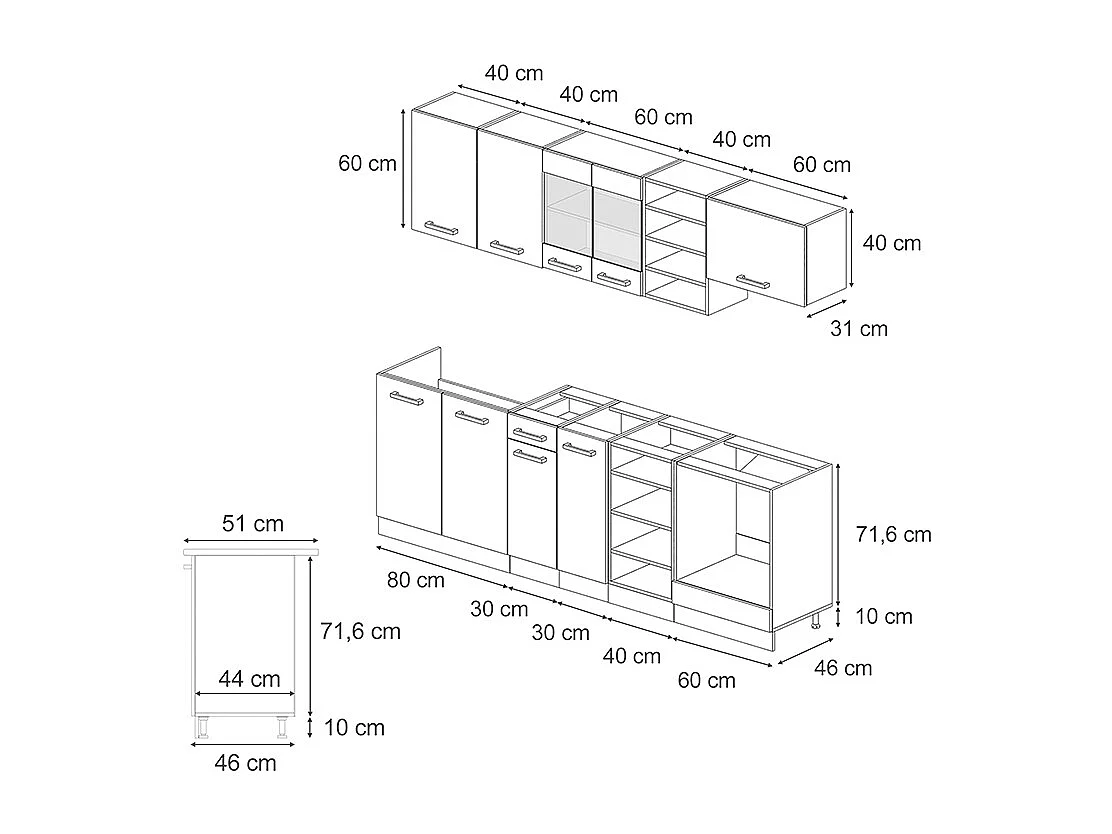 Cucina componibile nero lucido/bianco 240x46x81.6 r-line