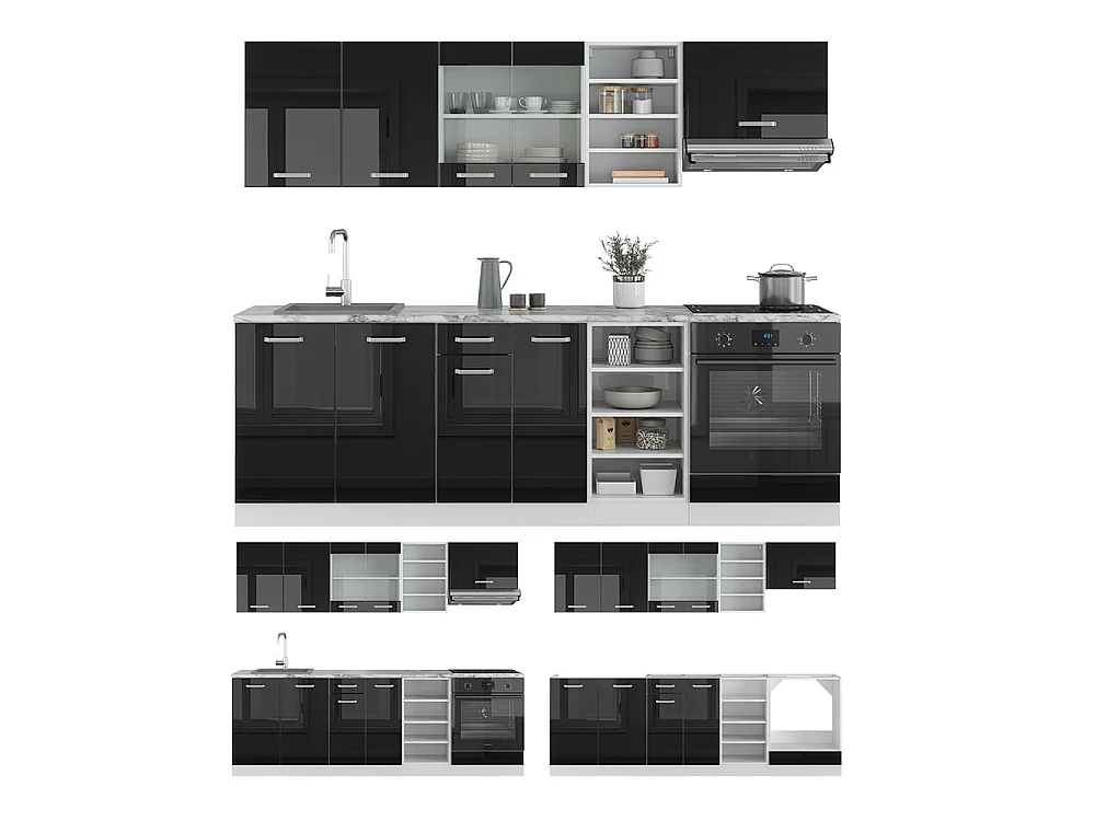 Køkkenrække sort højglans/hvid 240x46x81.6 r-line