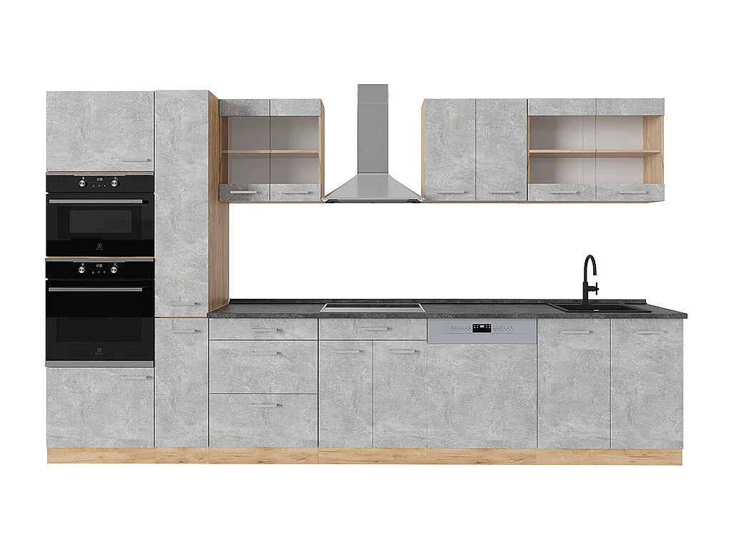 Cuisine complète  béton/force dor chêne 350x60x81.6 r-line