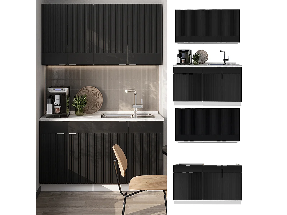 Cuisine noir rayé/blanc 140x46x81.6 fame-line