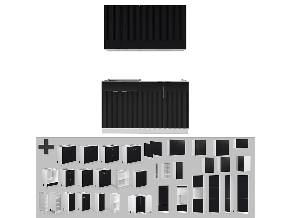 Cuisine noir rayé/blanc 140x46x81.6 fame-line