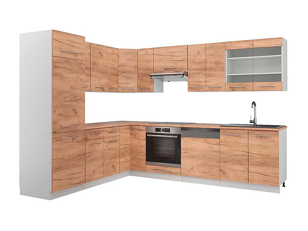 Cucina angolare completa quercia dorata/bianco 287x60x81.6 fame-line
