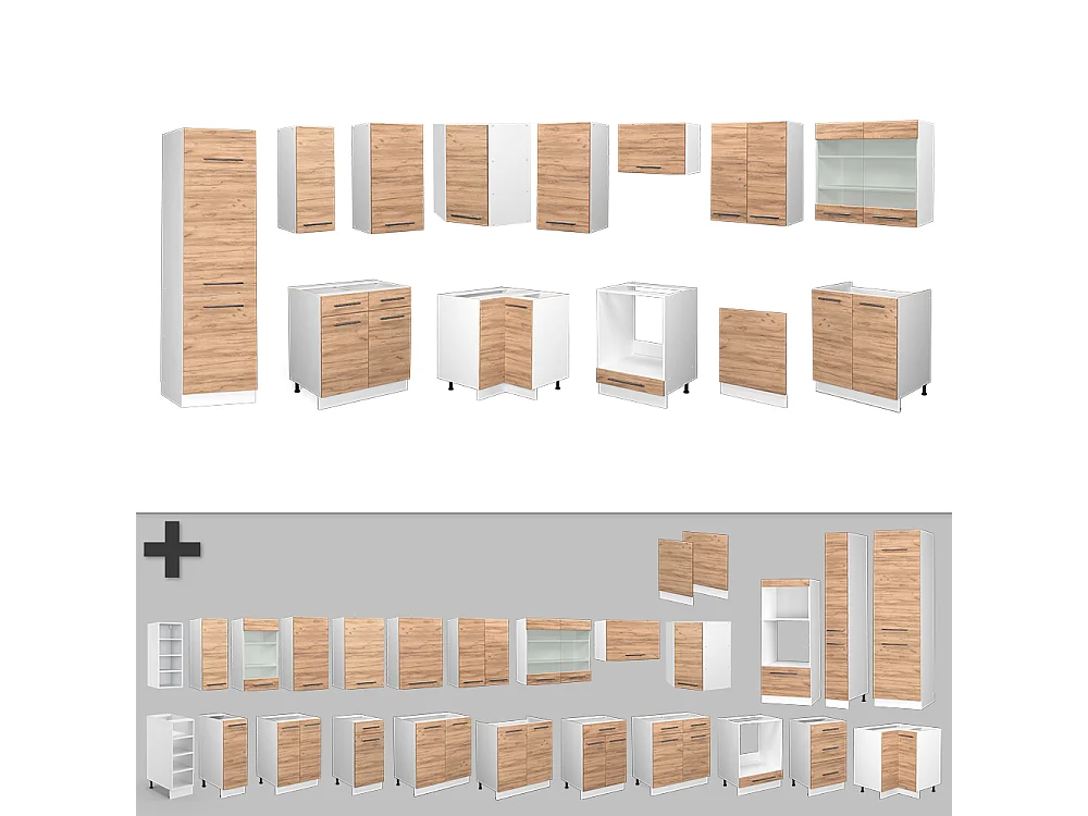 Cucina angolare completa quercia dorata/bianco 287x60x81.6 fame-line