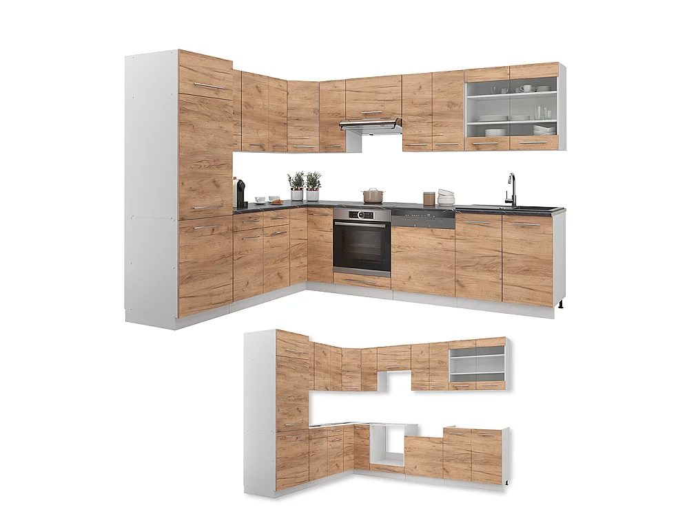 Cuisine en angle chêne doré/blanc 287x60x81.6 fame-line