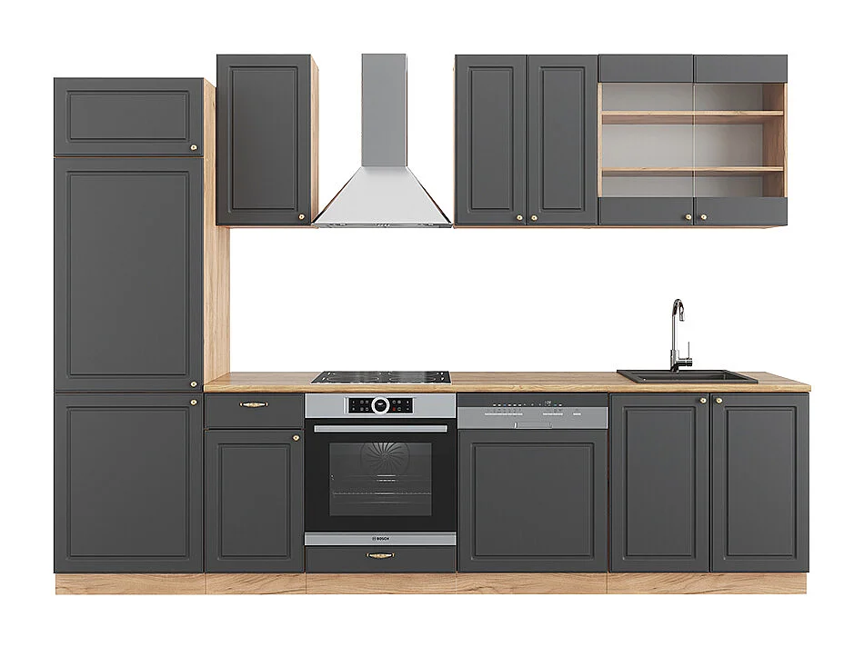 Cuisine anthracite campagne/chêne doré 300x46x81.6 fame-line