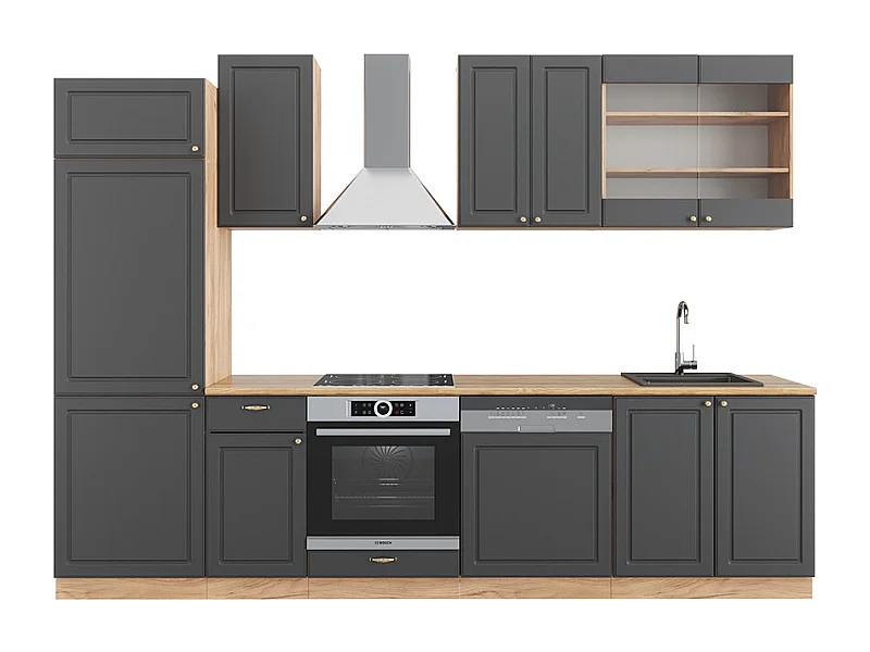 Cuisine anthracite campagne/chêne doré 300x46x81.6 fame-line