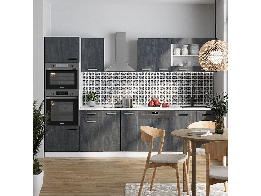 Cuisine noir béton/blanc 300x60x81.6 r-line