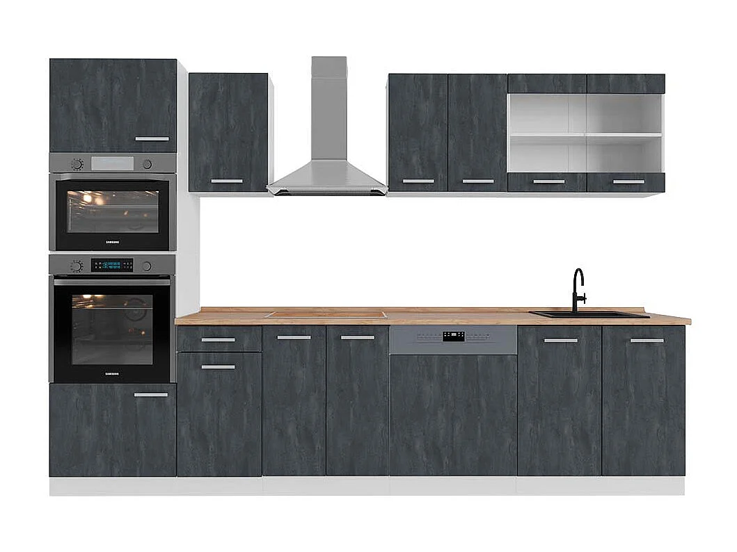 Cuisine noir béton/blanc 300x60x81.6 r-line