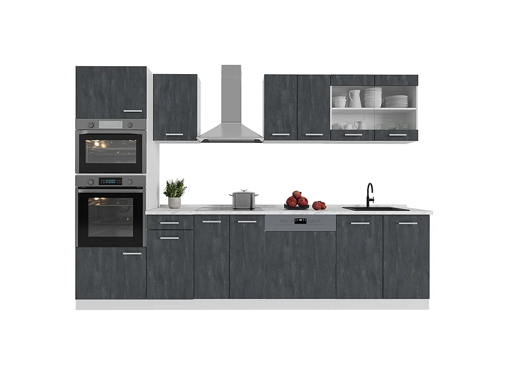 Cuisine noir béton/blanc 300x60x81.6 r-line
