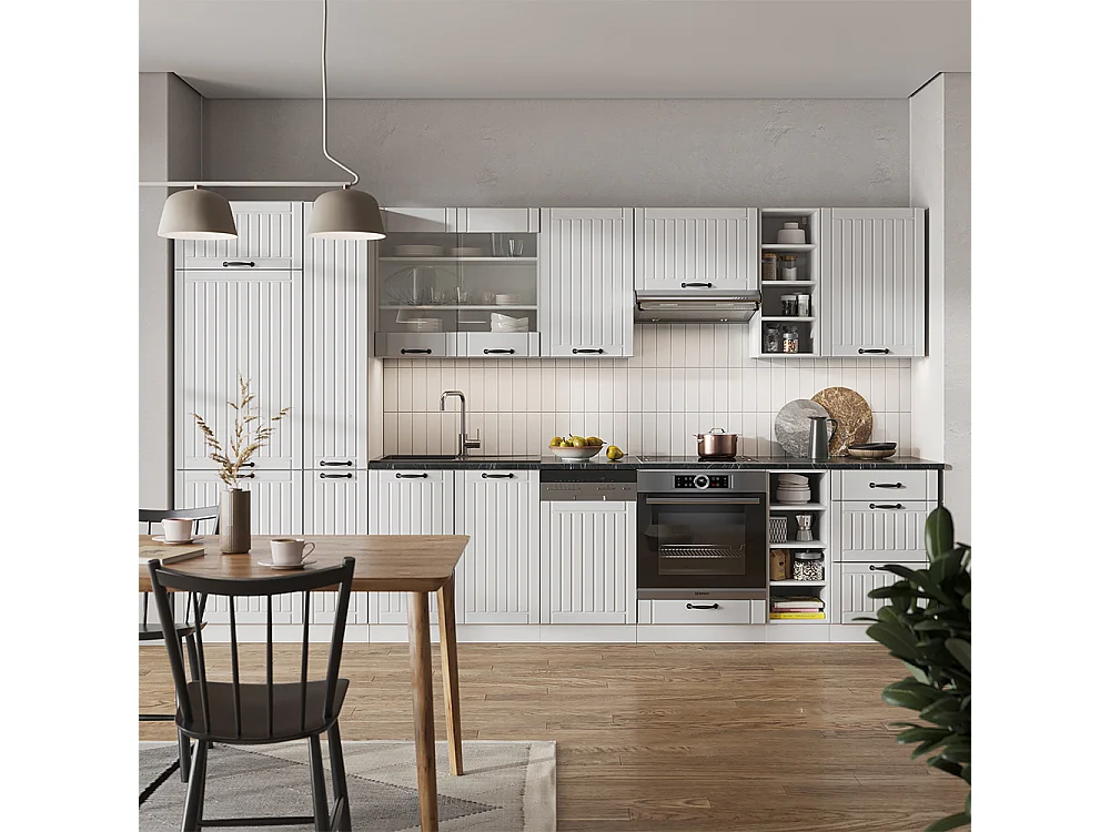 Mueble de cocina casa de campo blanca/blanca 355x60x81.6 fame-line