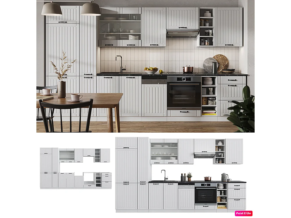 Mueble de cocina casa de campo blanca/blanca 355x60x81.6 fame-line