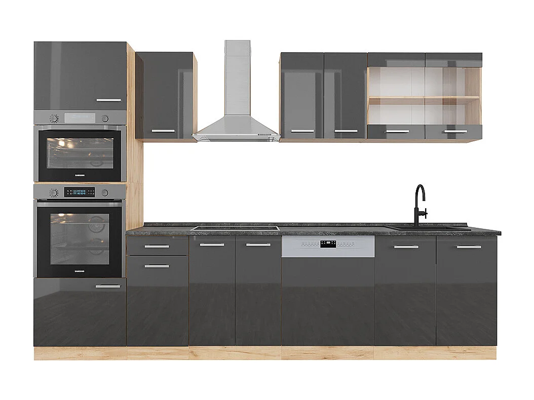 Mueble de cocina antracita brillo intenso/roble dorado eléctrico 300x60x81.6 r-line