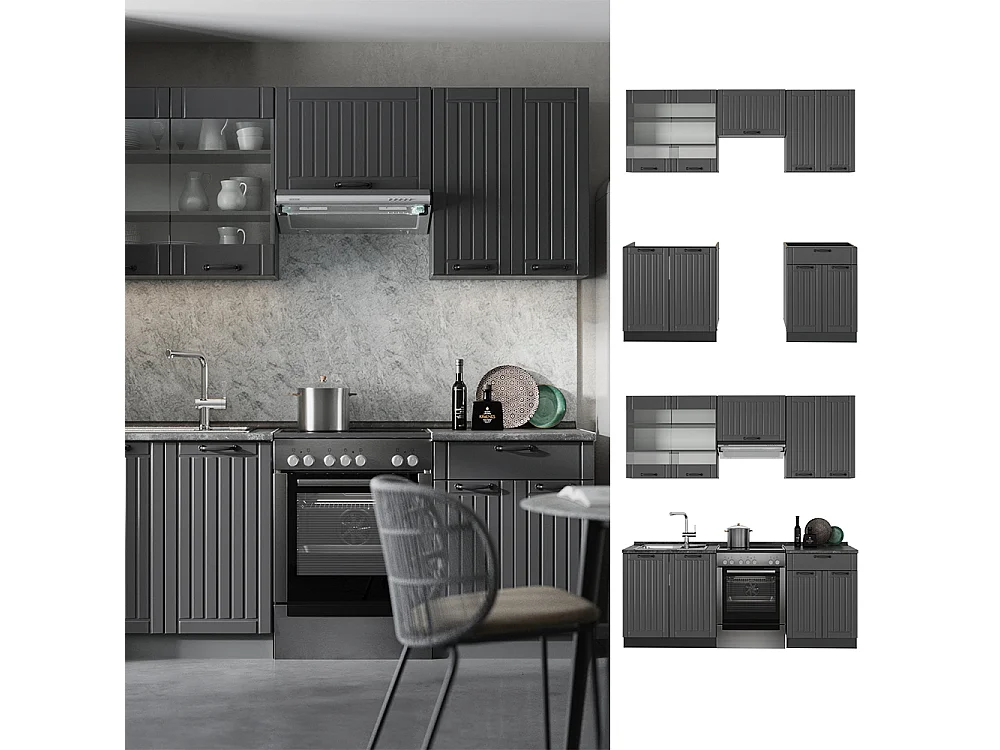 Zabudowa kuchenna ciemnoszary 200x60x81.6 fame-line