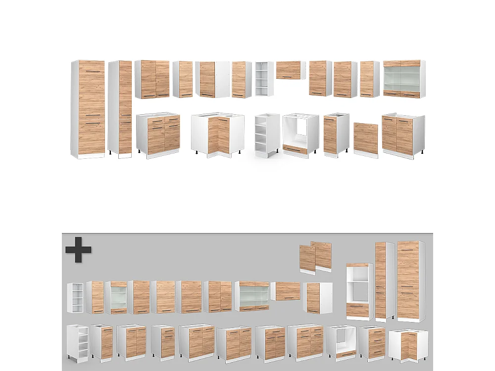 Cocina esquinera oro potencia roble/blanco 347x46x81.6 fame-line