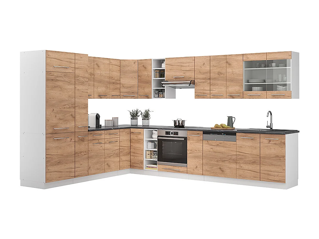Cocina esquinera oro potencia roble/blanco 347x46x81.6 fame-line