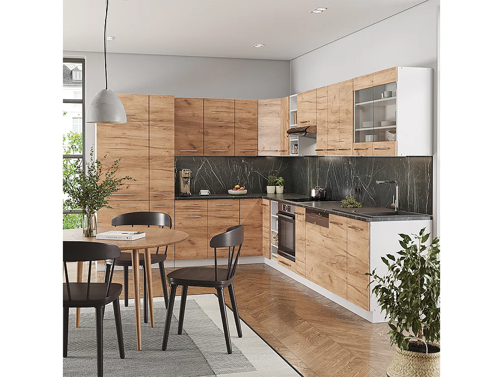 Cocina esquinera oro potencia roble/blanco 347x46x81.6 fame-line