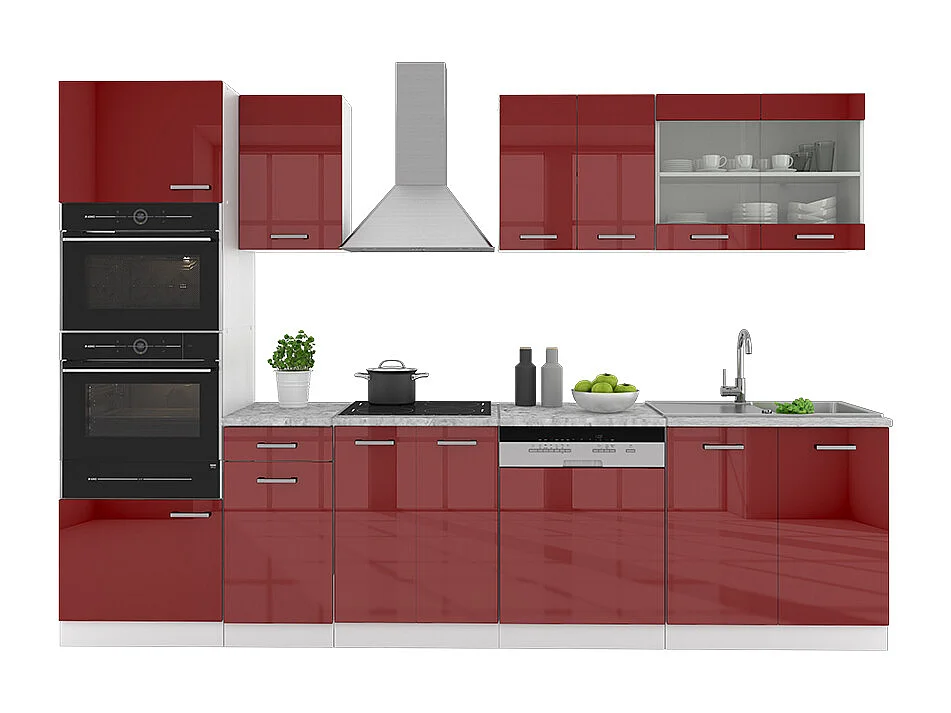 Cuisine rouge brillant/blanc 300x60x81.6 r-line