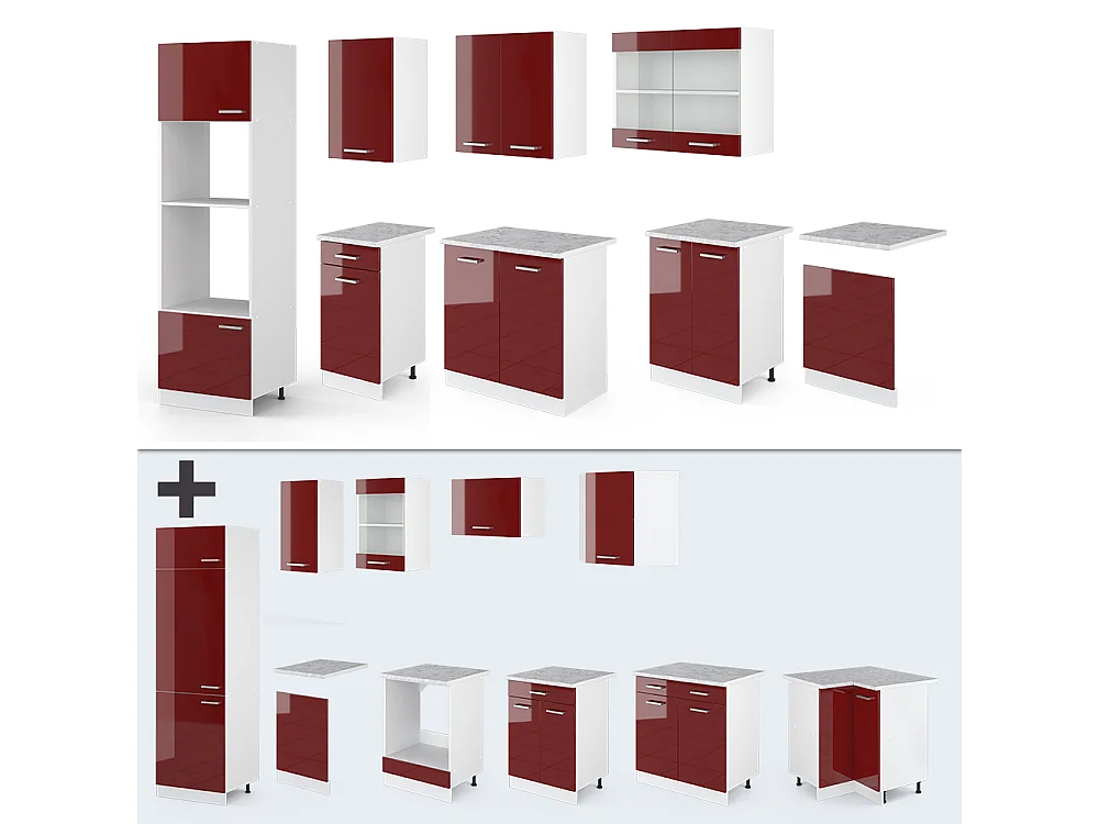 Cuisine rouge brillant/blanc 300x60x81.6 r-line