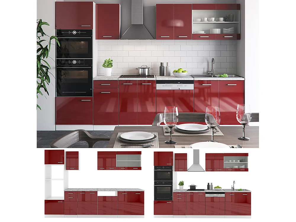 Cuisine rouge brillant/blanc 300x60x81.6 r-line