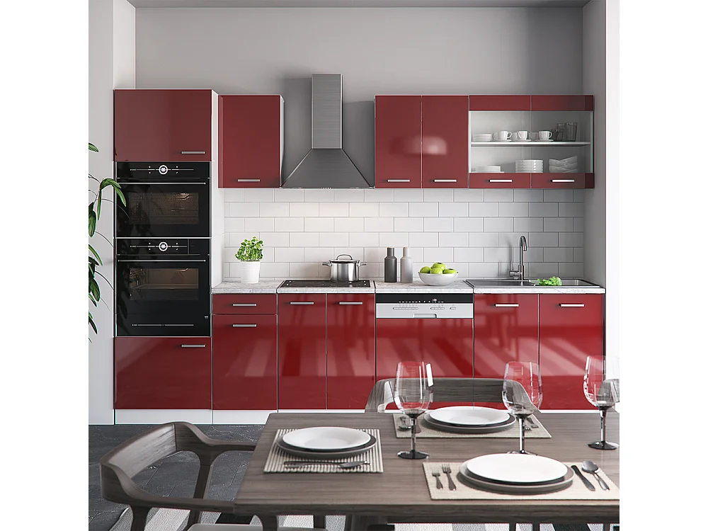 Cuisine rouge brillant/blanc 300x60x81.6 r-line