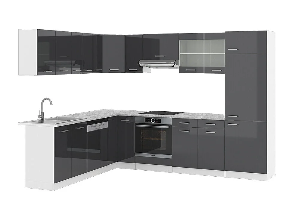 Cucina angolare completa antracite lucido/bianco 287x46x81.6 r-line