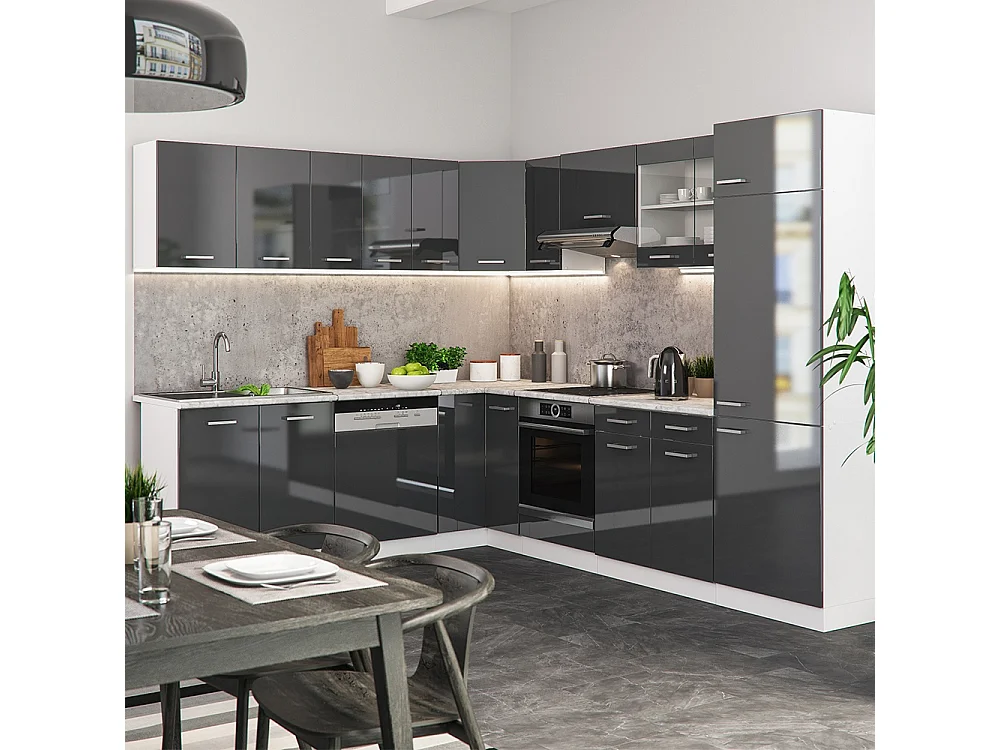 Cuisine en angle anthracite haute brillance/blanc 287x46x81.6 r-line