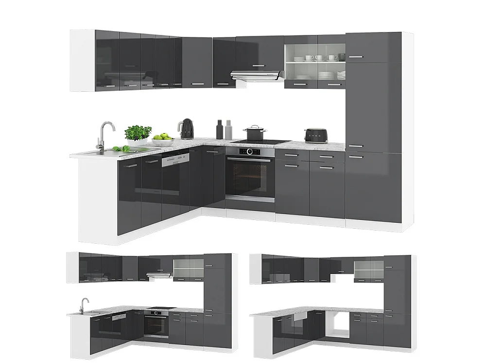 Cuisine en angle anthracite haute brillance/blanc 287x46x81.6 r-line
