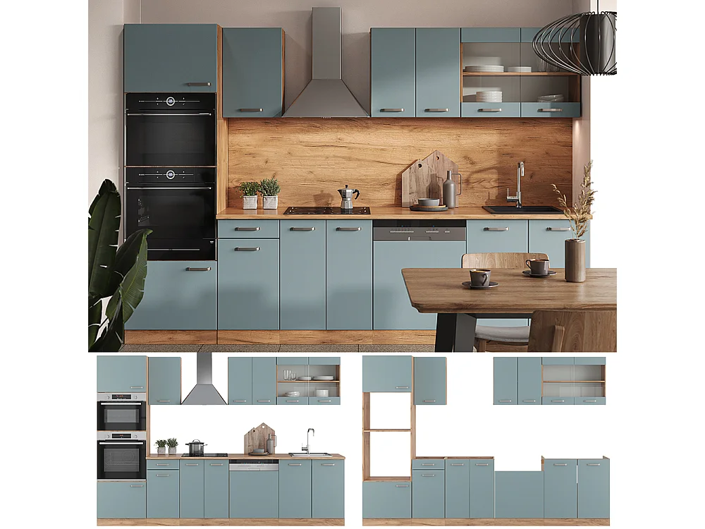 Cuisine bleu-gris/chêne doré 300x46x81.6 r-line