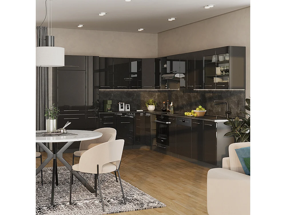 Cocina esquinera antracita alto brillo 347x46x81.6 fame-line