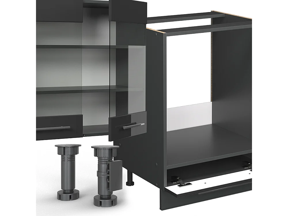 Cuisine en angle anthracite haute brillance 347x46x81.6 fame-line