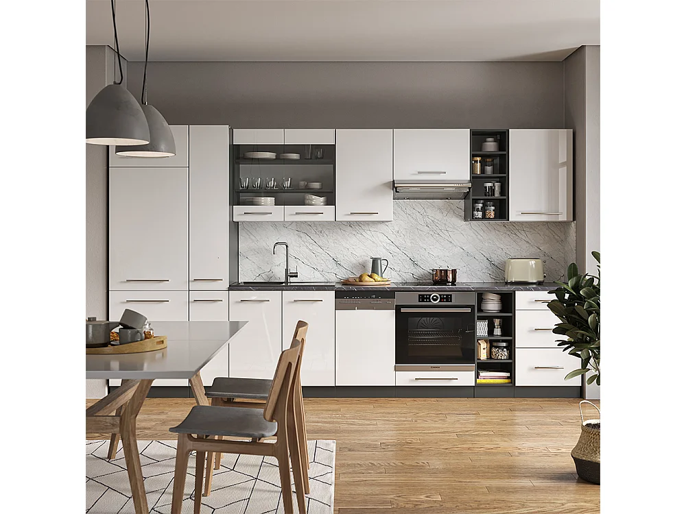 Cuisine blanc brillant/anthracite 355x60x81.6 fame-line