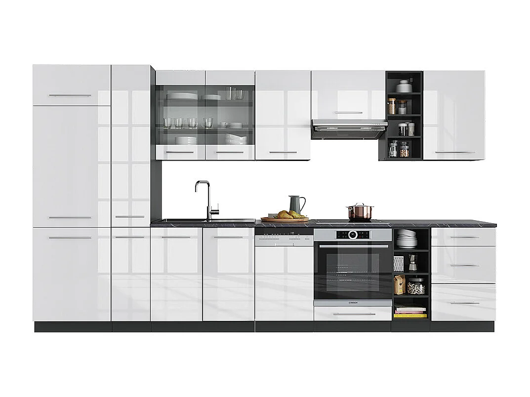 Cuisine blanc brillant/anthracite 355x60x81.6 fame-line