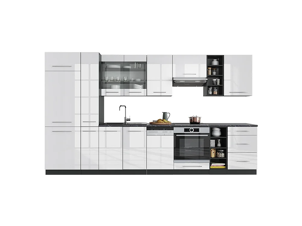 Cucina componibile bianco lucido/antracite 355x60x81.6 fame-line