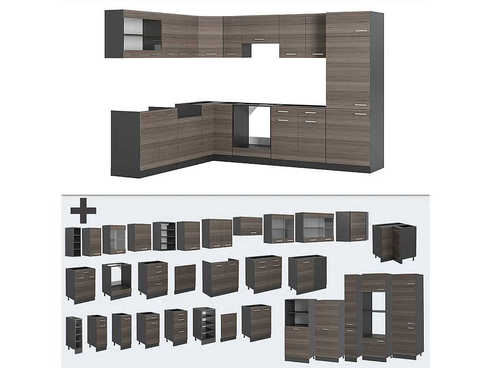 Cocina esquinera gris noble/antracita 287x60x81.6 r-line