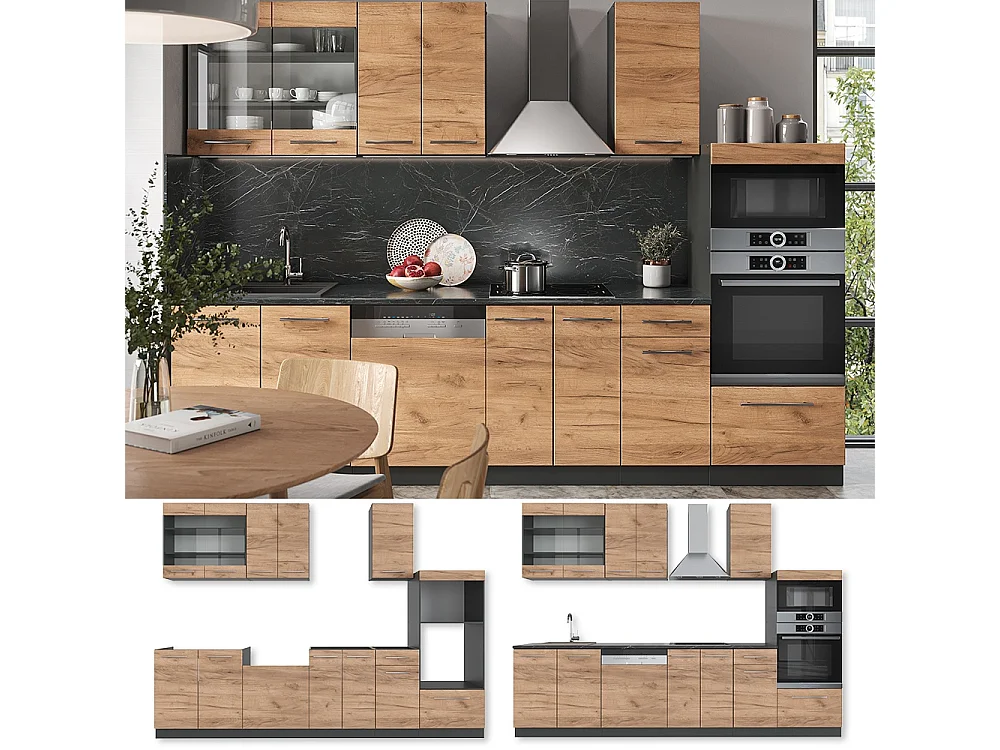 Cuisine chêne doré/anthracite 300x60x81.6 fame-line