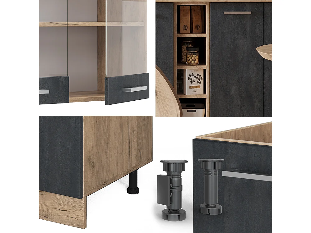 Cocina versátil hormigón negro/roble dorado 160x60x81.6 r-line