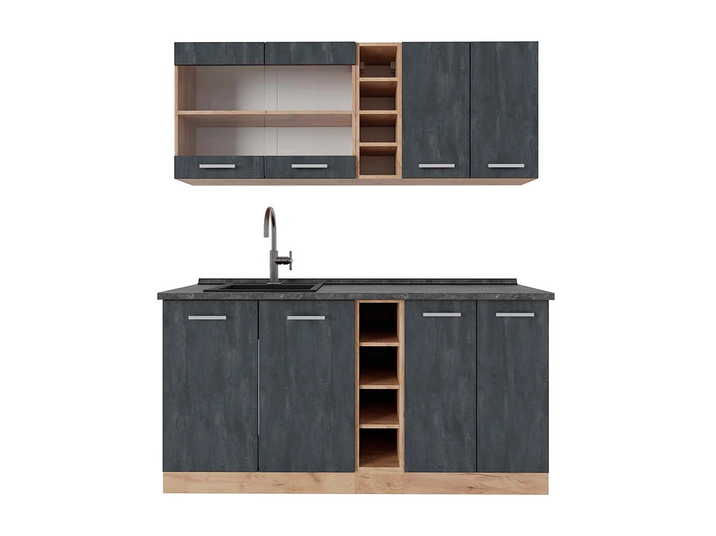 Cuisine béton noir/chêne doré 160x60x81.6 r-line