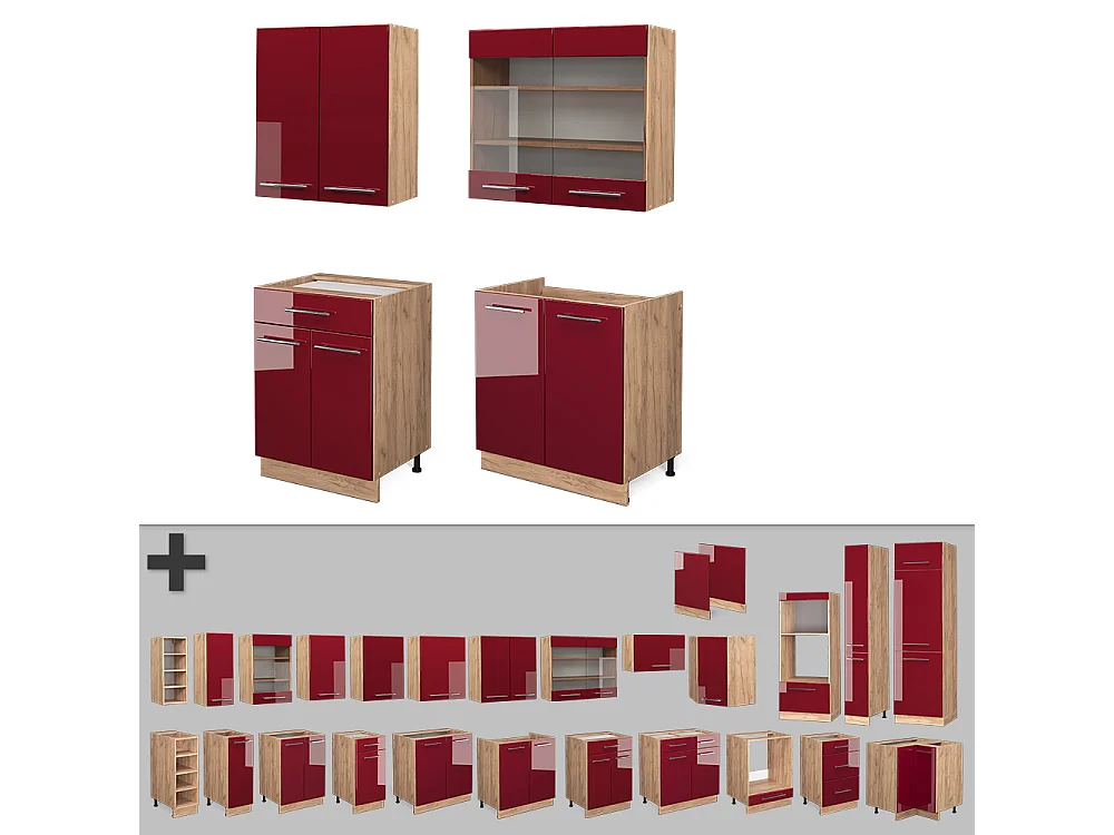 Cucina completa bordeaux lucido/rovere dorato 140x60x81.6 fame-line