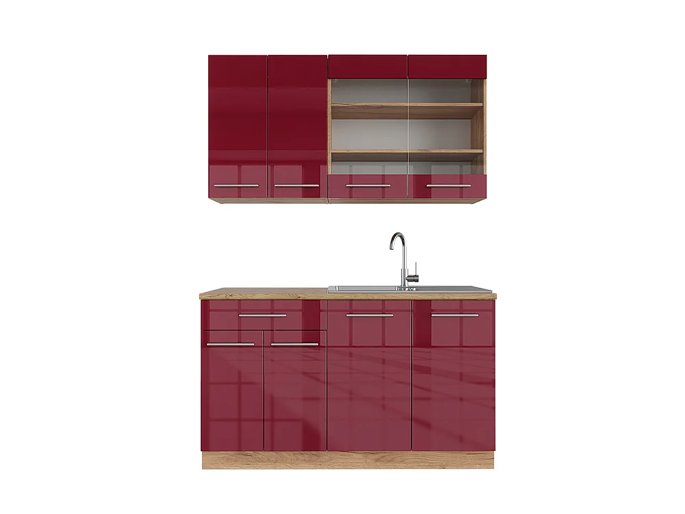 Singlekøkken bordeaux højglans/gylden eg 140x60x81.6 fame-line