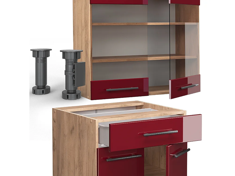 Singlekøkken bordeaux højglans/gylden eg 140x60x81.6 fame-line