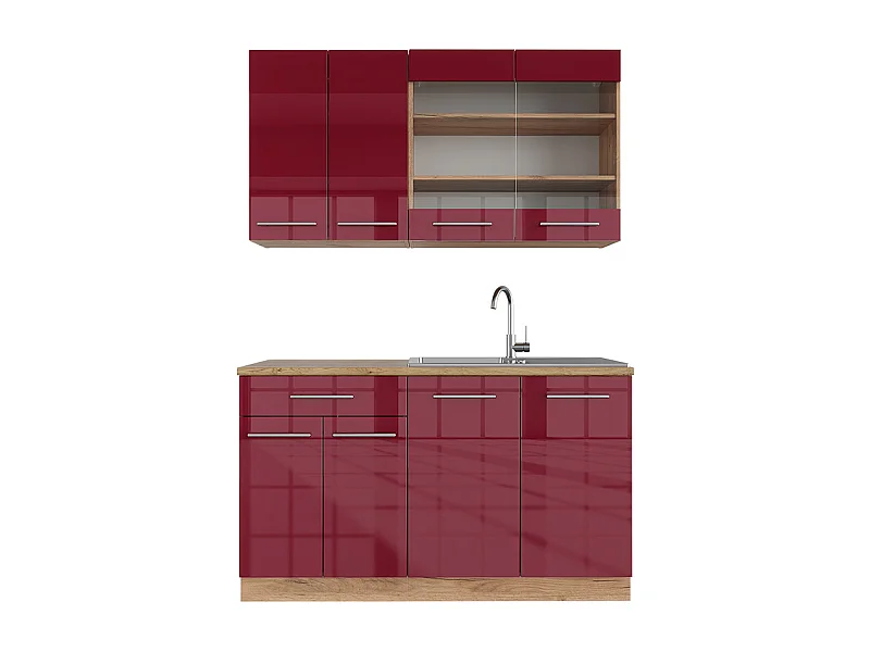 Cucina completa bordeaux lucido/rovere dorato 140x60x81.6 fame-line