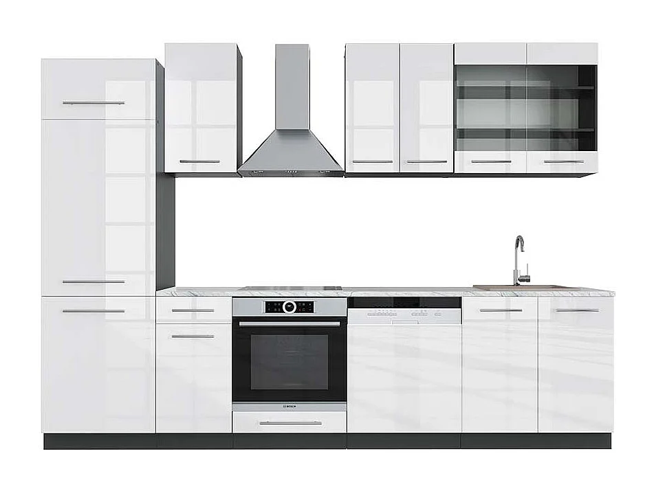 Mueble de cocina blanco brillo/antracita 300x60x81.6 fame-line