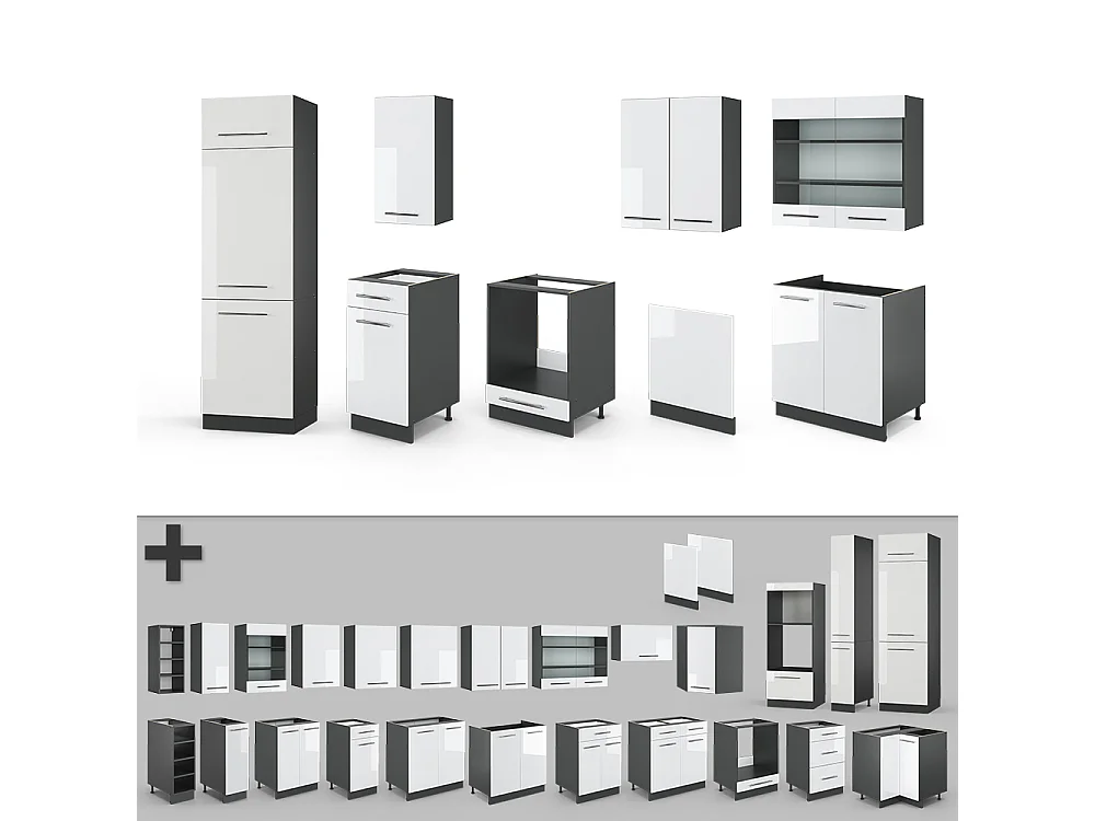 Mueble de cocina blanco brillo/antracita 300x60x81.6 fame-line