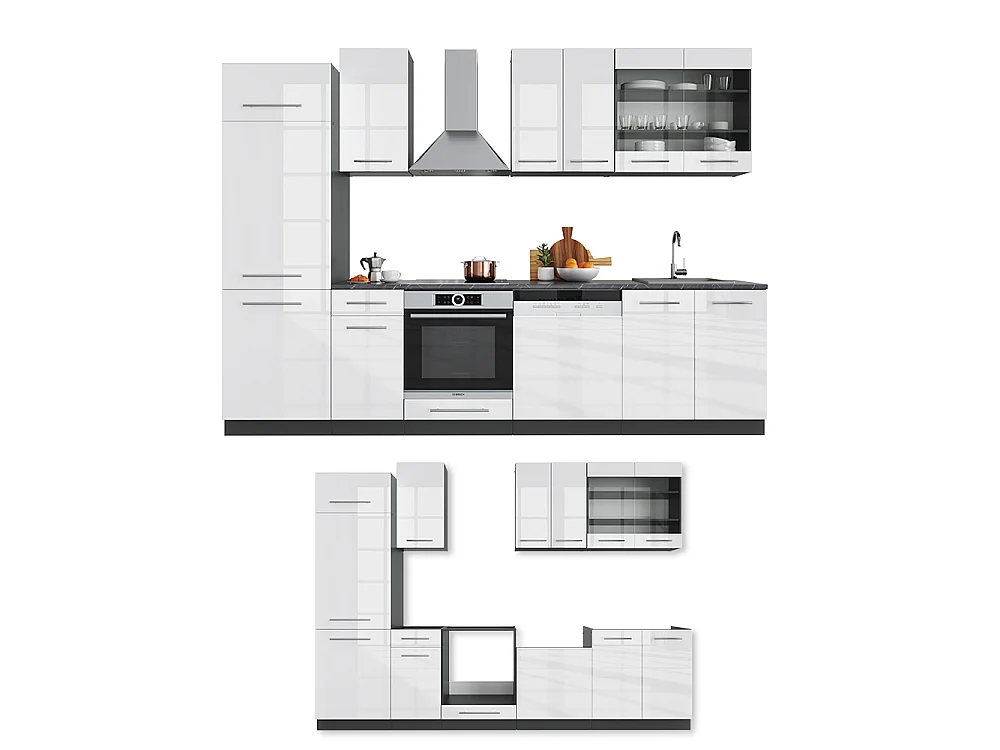 Mueble de cocina blanco brillo/antracita 300x60x81.6 fame-line