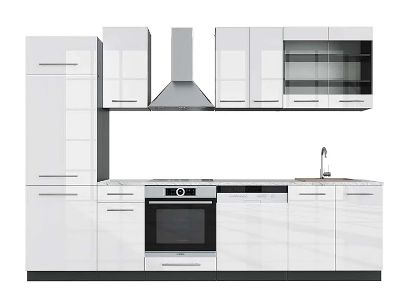 Küchenzeile weiß hochglanz/anthrazit 300x60x81.6 fame-line