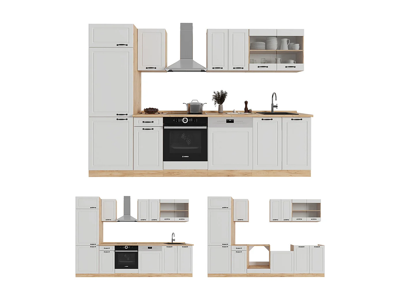 Cuisine blanc campagnard/chêne doré 300x46x81.6 r-line