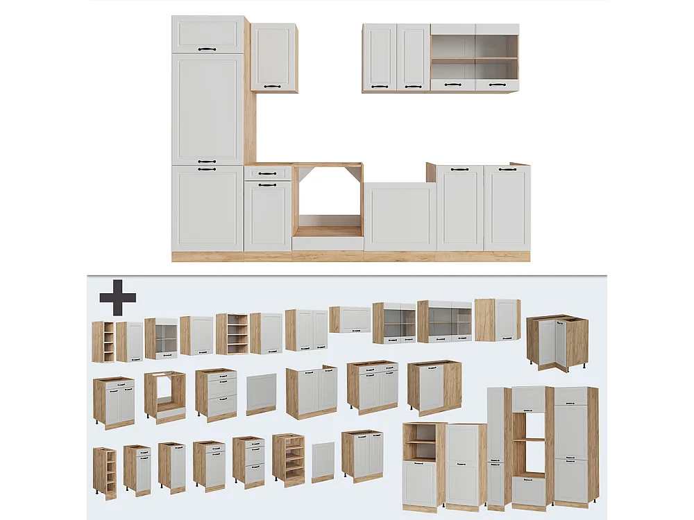 Cuisine blanc campagnard/chêne doré 300x46x81.6 r-line