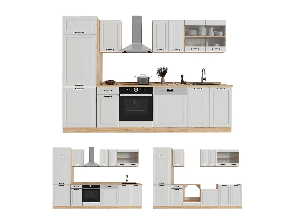 Cuisine blanc campagnard/chêne doré 300x46x81.6 r-line