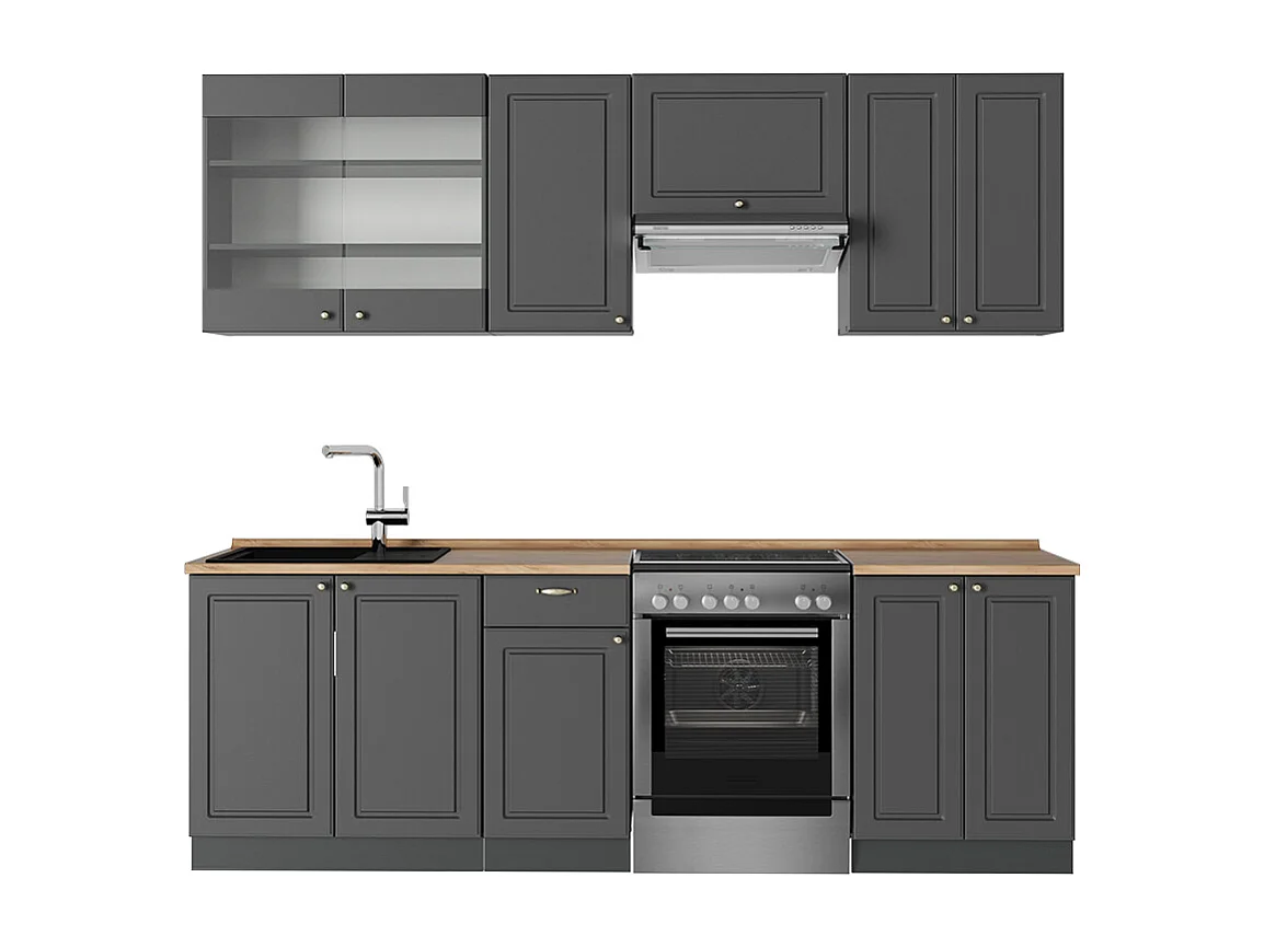 Mueble de cocina antracita-oro landhaus 240x60x81.6 fame-line